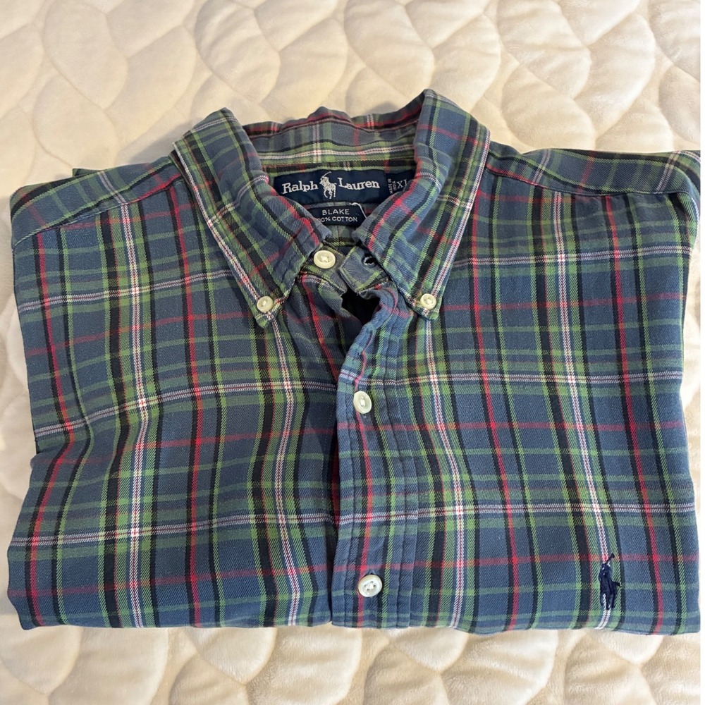 Ralph Lauren Blake Plaid Button Down Shirt Long Sleeve Career Wear Cotton XXL